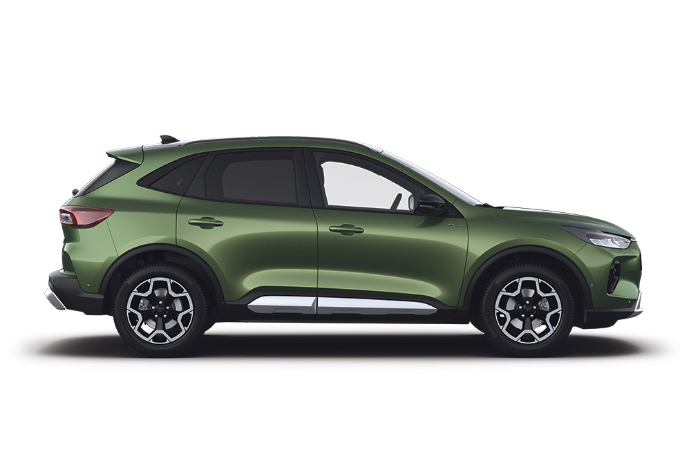 Um carro híbrido Ford Kuga verde.