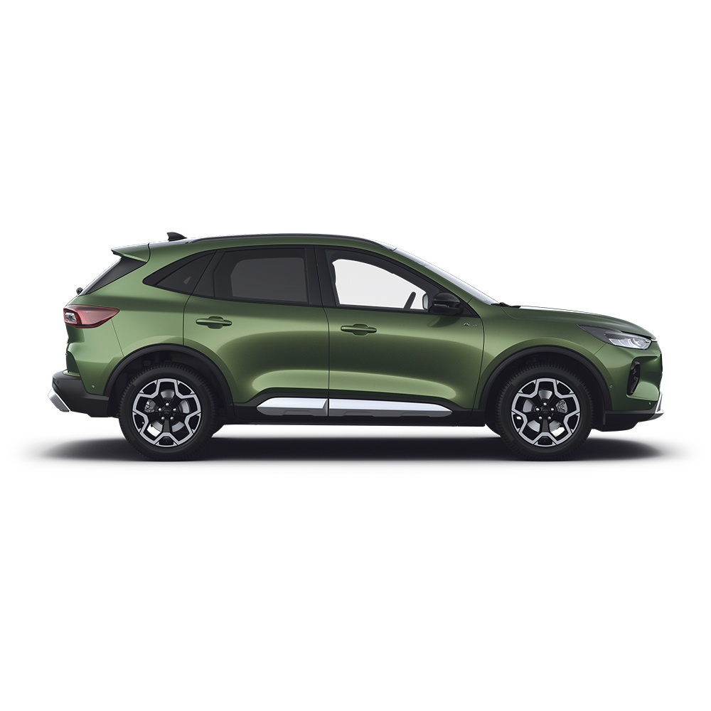 Um Ford Kuga verde auto-carregado carro híbrido.