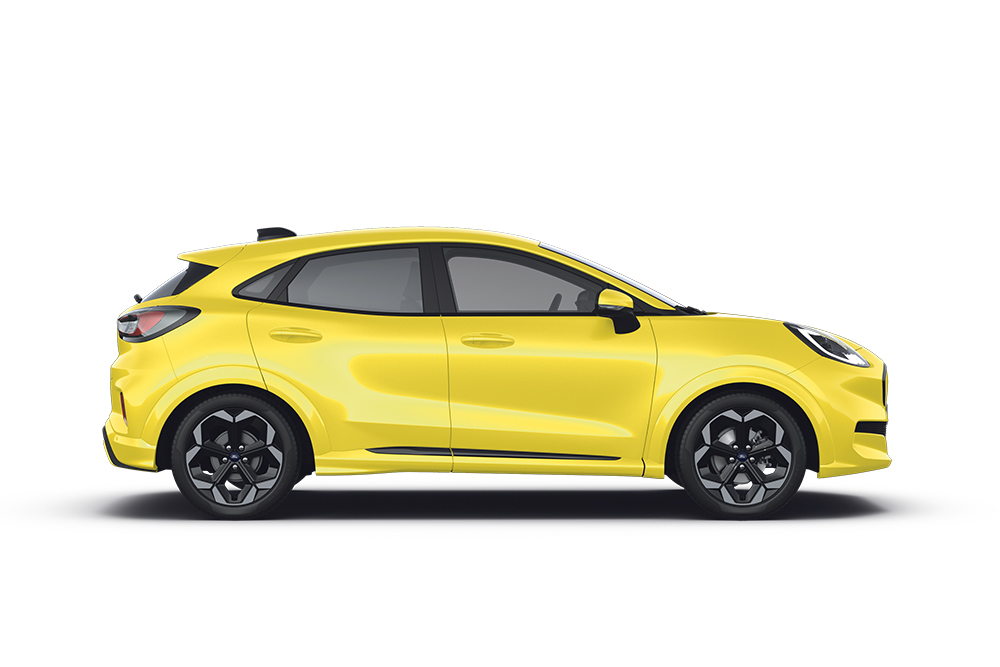 Ford Puma Gen-E amarelo da gama de carros pequenos da Ford.