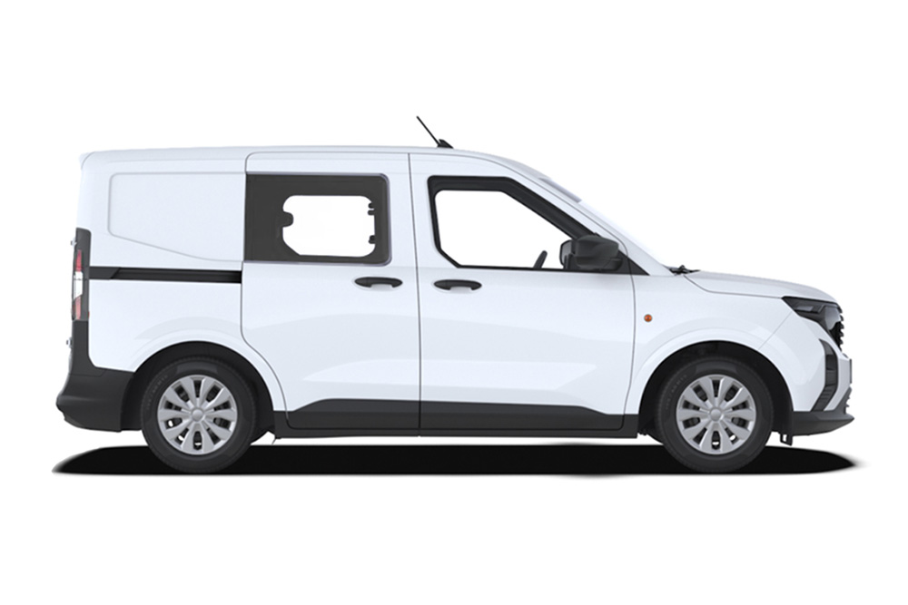 Vista lateral branca Ford Transit Courier Double-Cab-in-Van